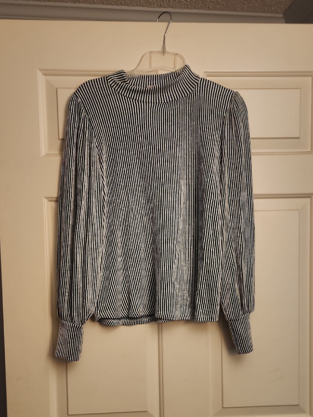 Striped Mock Neck Long Sleeve Top - Black & White